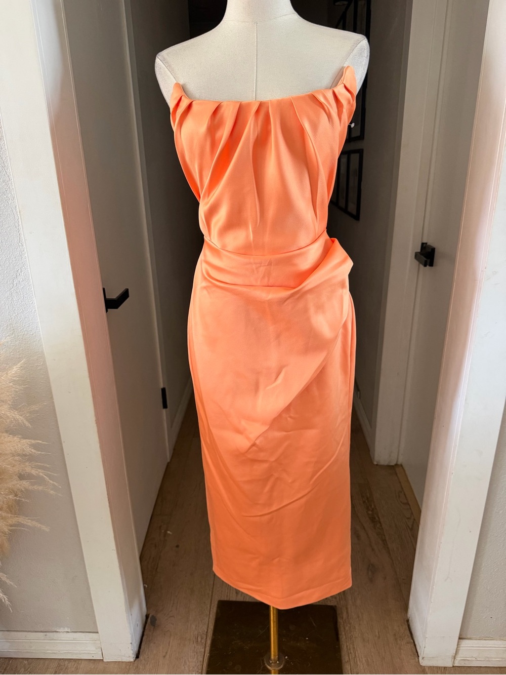 House of CB Alora Tangerine Strapless Corset Midi Dress Orange Sz S $255 NWT - Picture 5 of 11